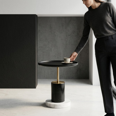 Mesa de café redonda de diseñador, mesas auxiliares de lujo, mesa de sala de estar, muebles.