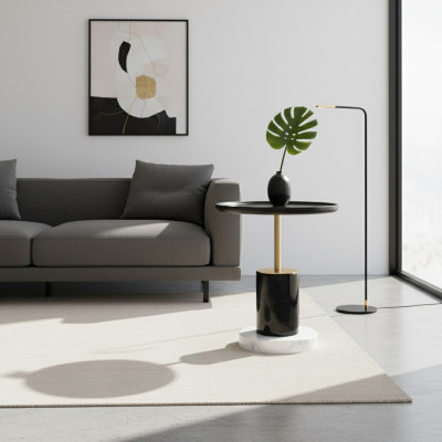 Mesa de café redonda de diseñador, mesas auxiliares de lujo, mesa de sala de estar, muebles.