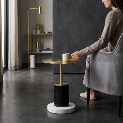 Moderna Mesa Auxiliar de Mármol Dorado para Sala de Estar Mesas Redondas Diseño