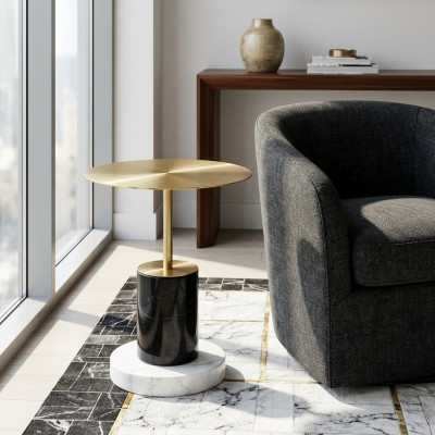 Moderna Mesa Auxiliar de Mármol Dorado para Sala de Estar Mesas Redondas Diseño