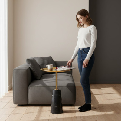 Mesa auxiliar de mármol negro de diseñador muebles de lujo de sala de estar.