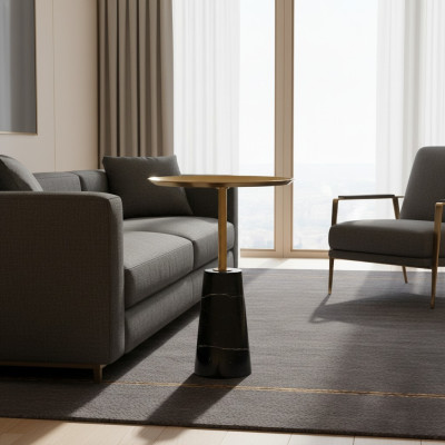 Mesa auxiliar de mármol negro de diseñador muebles de lujo de sala de estar.