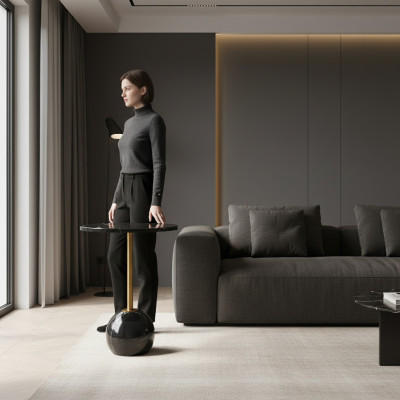 Mesa auxiliar negro y dorado. Mesas de centro de mármol modernas para sala de estar.