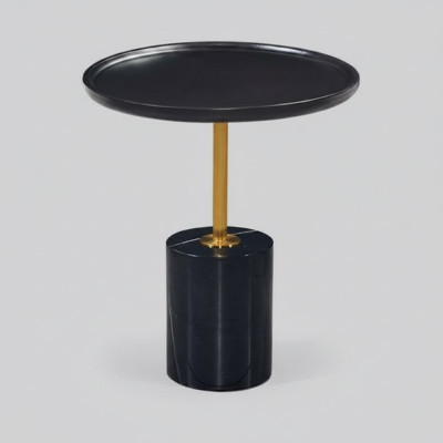 Mesa auxiliar negra redonda con pie de acero inoxidable, mesa auxiliar de diseñador.