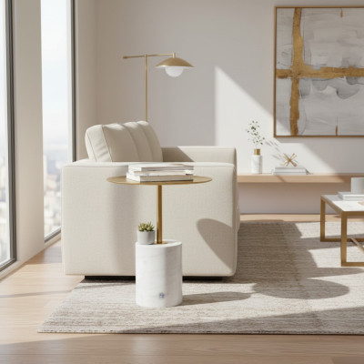 Mesa de salón de lujo blanca Mesa auxiliar Mesa de café de mármol artificial