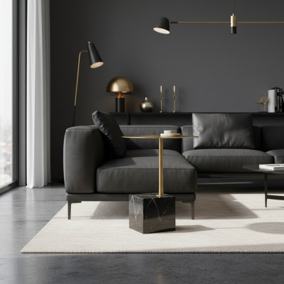 Mesa auxiliar de diseño negro y dorado de lujo para sala de estar, mesas de metal.