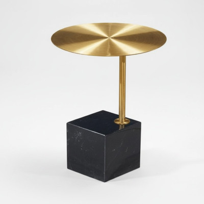 Mesa auxiliar de diseño negro y dorado de lujo para sala de estar, mesas de metal.