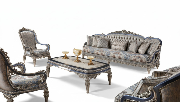 Conjunto de asientos Chesterfield, juego de sofá de 3+1+1 plazas en tela de lujo.