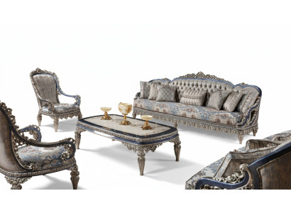 Conjunto de asientos Chesterfield, juego de sofá de 3+1+1 plazas en tela de lujo.