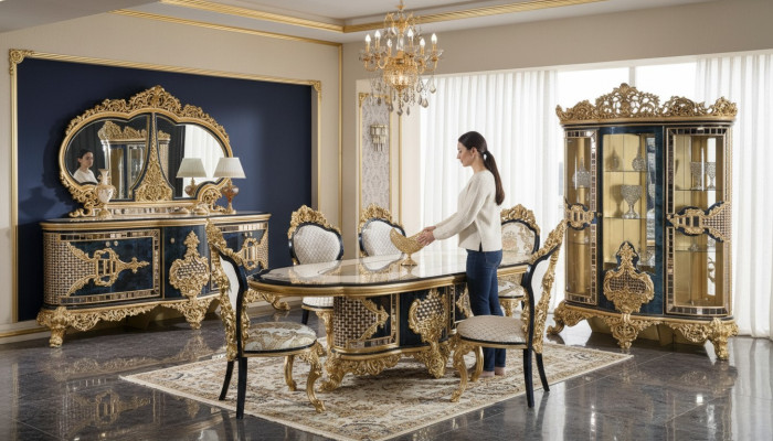 Mesa de comedor negra y dorada juego de comedor muebles de mesa de madera para cenar 5 piezas nuevo