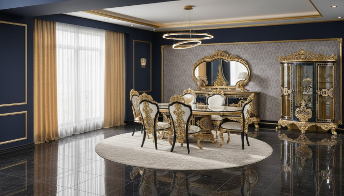 Mesa de comedor negra y dorada juego de comedor muebles de mesa de madera para cenar 5 piezas nuevo