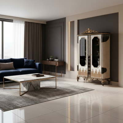 Vitrina clásica de lujo Vitrina de madera armarios de diseño Puertas de vidrio diseñador armario