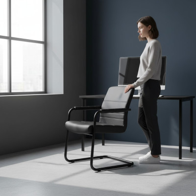 Tapicería de silla de cuero artificial Sillas de oficina modernas Sillas de ordenador Muebles Negros