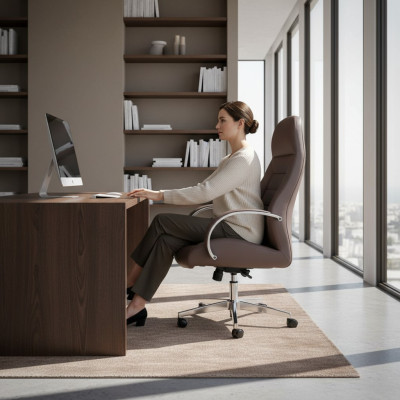 Tapizado de silla de cuero sintético Sillas de oficina Sillas de ordenador modernas Muebles Marrón