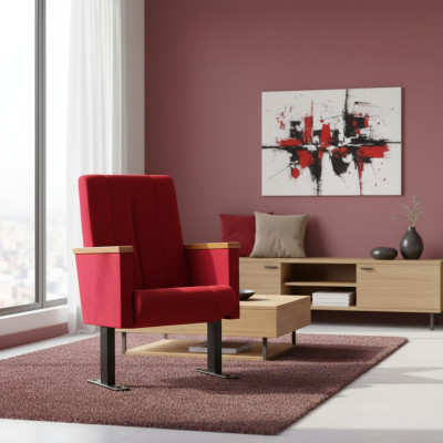 Diseñador Silla de lujo roja 1 plaza Sillón moderno Tela Muebles de madera