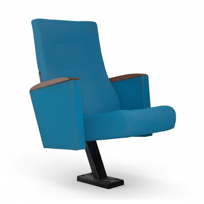 Silla de cine, silla de teatro tapizada con reposapiés fijo y respaldo reclinable.
