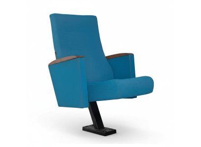 Silla de cine, silla de teatro tapizada con reposapiés fijo y respaldo reclinable.