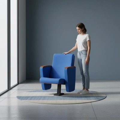 Sillón Art Deco Sillón Sofá de 1 plaza en diseño de teatro de lujo azul textil