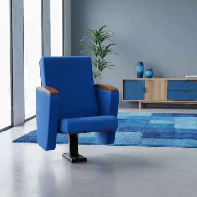 Sillón Art Deco Sillón Sofá de 1 plaza en diseño de teatro de lujo azul textil