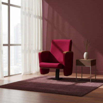Sofá de 1 asiento de diseño teatral de lujo Art Deco en rojo, tejido nuevo.