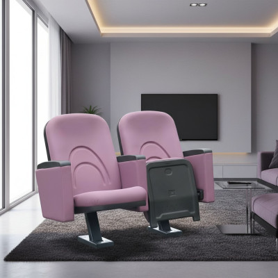 Moderne Sessel Sofa de 1 plaza para teatro, cine, diseño de lujo en textil rosa.