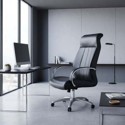 Sillas de ordenador negras Silla ejecutiva Sillón de cuero artificial Acolchado Silla de oficina Giratoria