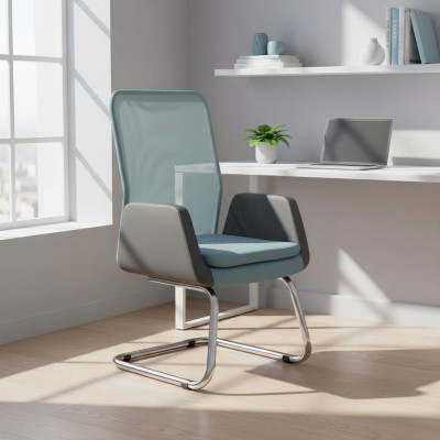 Silla de oficina azul moderna, elegante y acolchada.