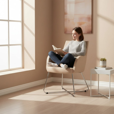 Diseño Silla Sillón Tapizado Sillas Lujo Textil Butaca Beige Silla de Oficina