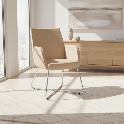 Diseño Silla Sillón Tapizado Sillas Lujo Textil Butaca Beige Silla de Oficina