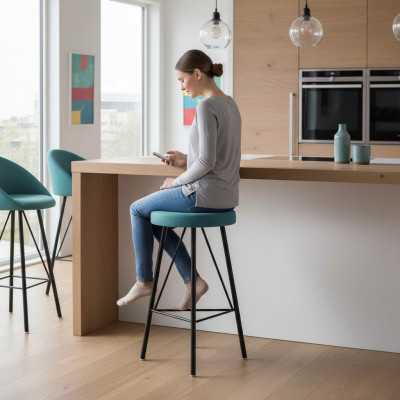 Silla de comedor de lujo redonda azul Sillas Silla Diseño Sillón Muebles Tela Nuevo