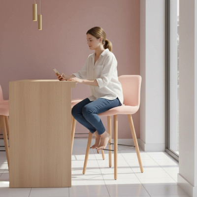 Silla rosa moderna Diseñador taburete de bar de madera elegante Muebles de lujo Taburete nuevo