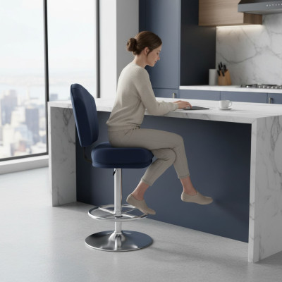 Taburete de bar moderno, silla de diseñador de metal para comedor, taburete de bar azul nuevo.