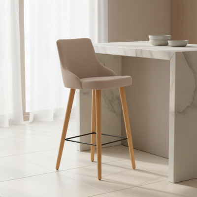 Taburete de bar moderno, silla de diseñador de madera, taburete de comedor, taburete de bar beige nuevo.