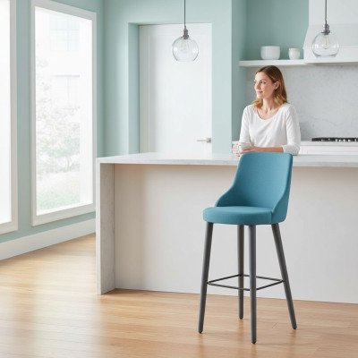 Elegante taburete de bar silla diseñadora silla de madera silla de comedor taburete bar azul nuevo