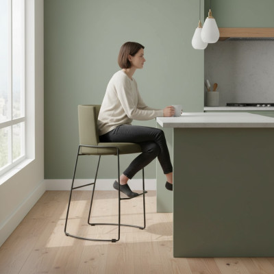Taburete de bar moderno, silla de diseñador de tela para comedor, taburete de bar verde nuevo.