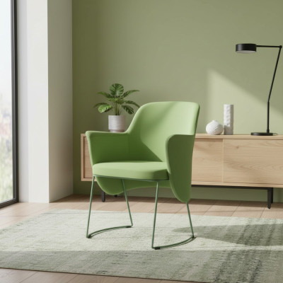 Silla de comedor Silla de cocina Sillón Asiento de tela moderno de madera verde nuevo