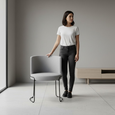 Silla moderna tapizada en tela color gris para comedor, 1 asiento, nuevo.