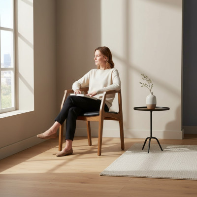 Silla de madera elegante, sillas de comedor, individual marrón, sillón de lujo de un asiento
