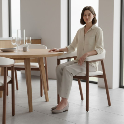 Silla de comedor Silla de madera blanca individual moderna con apoyabrazos Sillas
