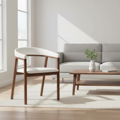 Silla de comedor Silla de madera blanca individual moderna con apoyabrazos Sillas