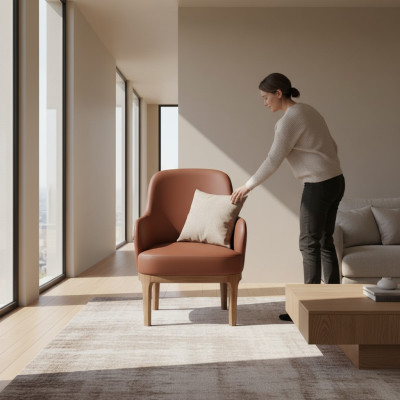 Silla de salón marrón de diseñador, individual de lujo, butaca.