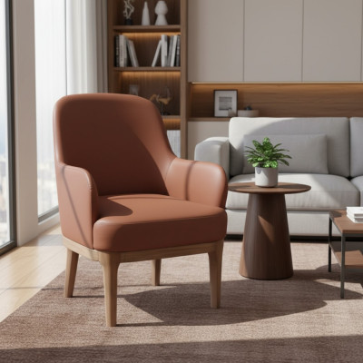 Silla de salón marrón de diseñador, individual de lujo, butaca.