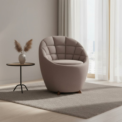 Sillón tapizado marrón para sala de estar de diseñador, asiento individual con marco de madera.