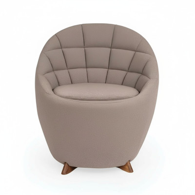 Sillón tapizado marrón para sala de estar de diseñador, asiento individual con marco de madera.
