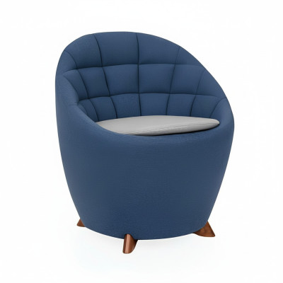 Sillón redondo azul, diseñador tapizado individual, salón de 1 plaza