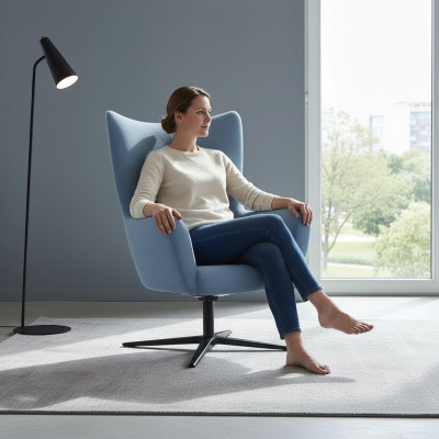 Sillón azul orejero diseñador individual moderno sillón cóctel.
