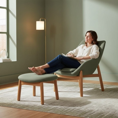 Silla verde para el comedor, sillas de sala de estar, diseñadas para una persona, con patas de madera.