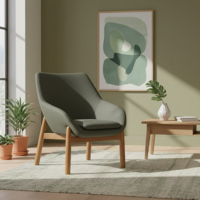 Silla verde para el comedor, sillas de sala de estar, diseñadas para una persona, con patas de madera.