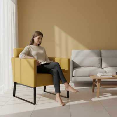 Sillón de salón marrón, sillón reclinable de tela Lounge de lujo de una plaza.