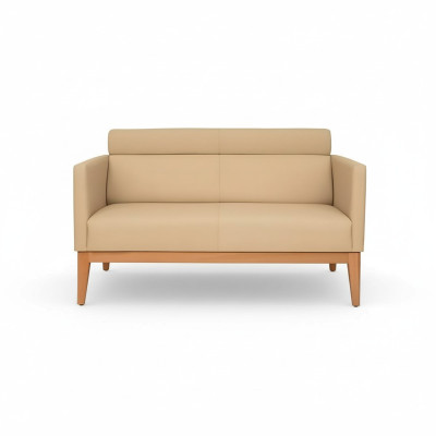 Sofá de oficina beige de diseñador de 2 plazas, sofá tapizado de cuero artificial de lujo
